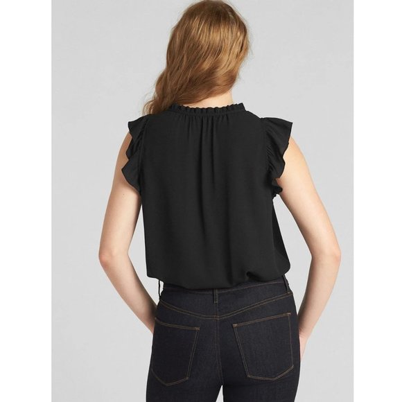 2/$40 GAP XL Black ruffle sleeve split-neck blouse top - Picture 5 of 11